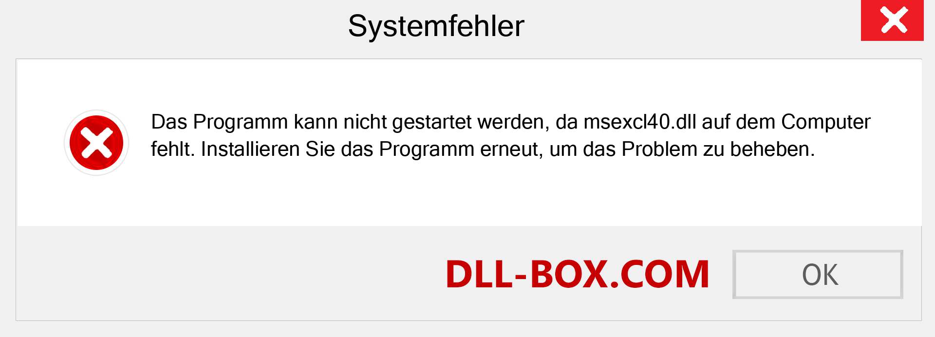 msexcl40.dll-Datei fehlt?. Download für Windows 7, 8, 10 - Fix msexcl40 dll Missing Error unter Windows, Fotos, Bildern